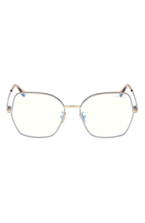 TOM FORD 56mm Butterfly Blue Light Blocking Glasses in Shiny Light Ruthenium at Nordstrom