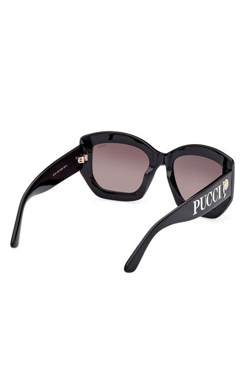 Pucci Women's Shiny Black & Smoke Gradient Geometric Sunglasses In Black/gold/gradient Smoke