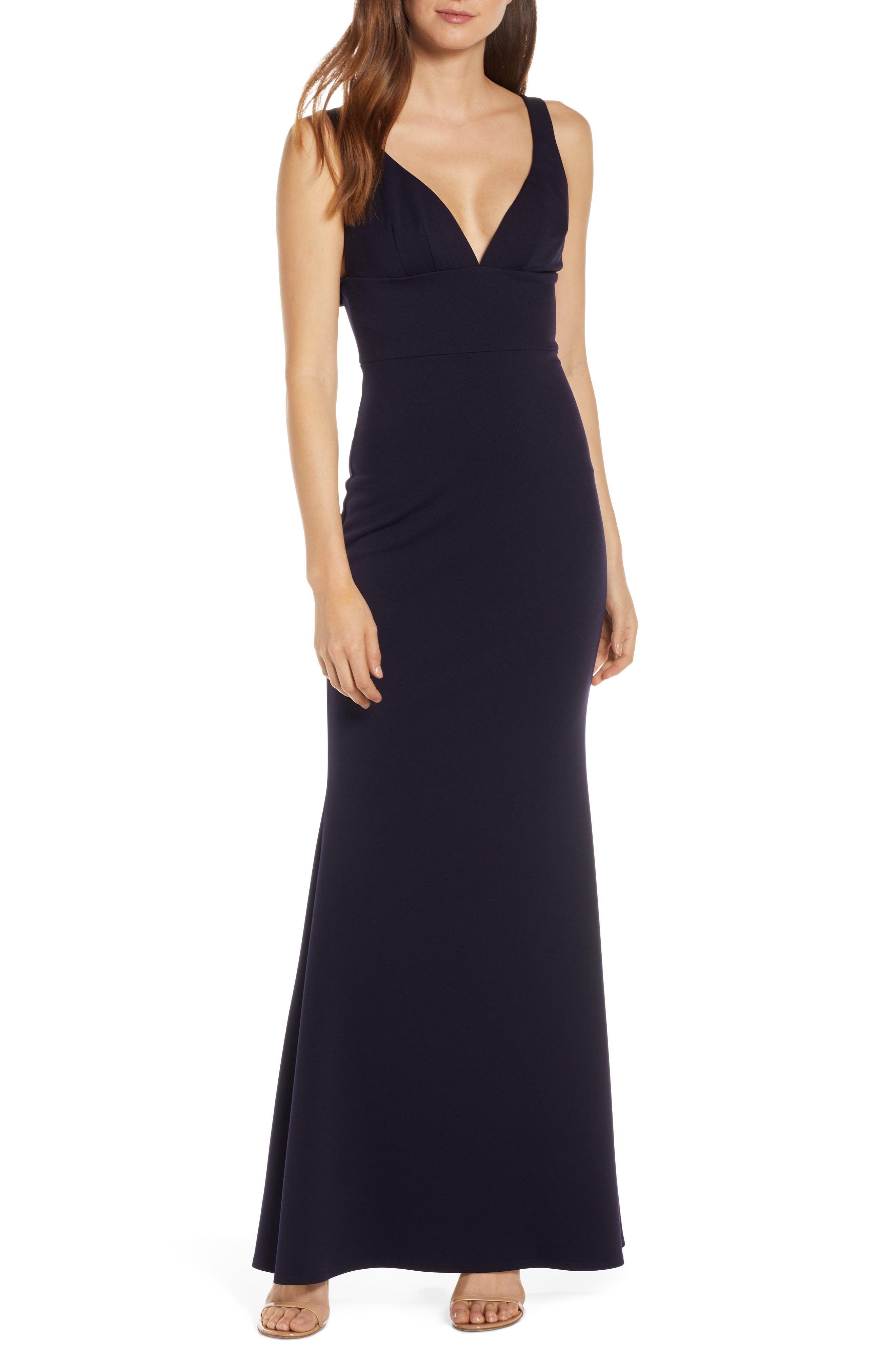 Katie May Helena V-Neck Trumpet Gown, Blue
