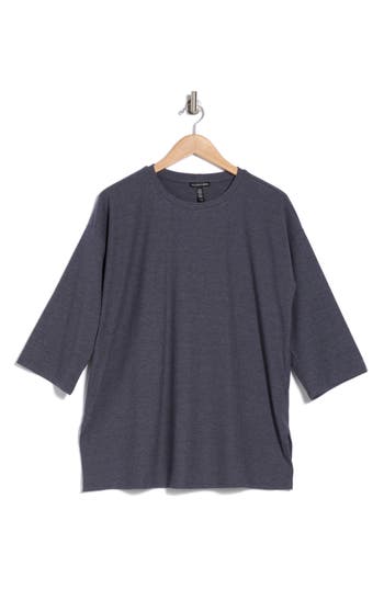 Eileen Fisher Crewneck Three-quarter Sleeve Top In Nocturne