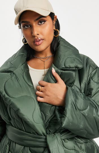 ASOS DESIGN oversized quilted puffer jacket in brown