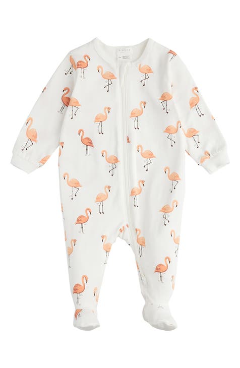 Flamingo Print Stretch Organic Cotton Footie Pajamas (Baby)