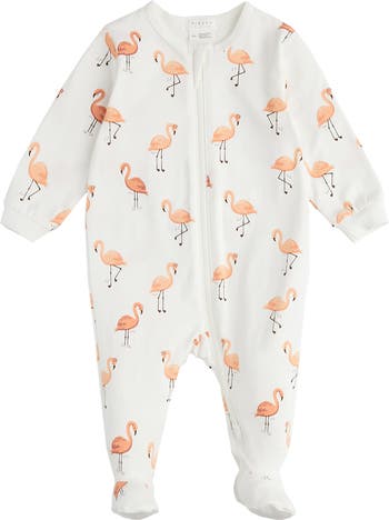 FIRSTS by Petit Lem Flamingo Print Stretch Organic Cotton Footie Pajamas | Nordstrom