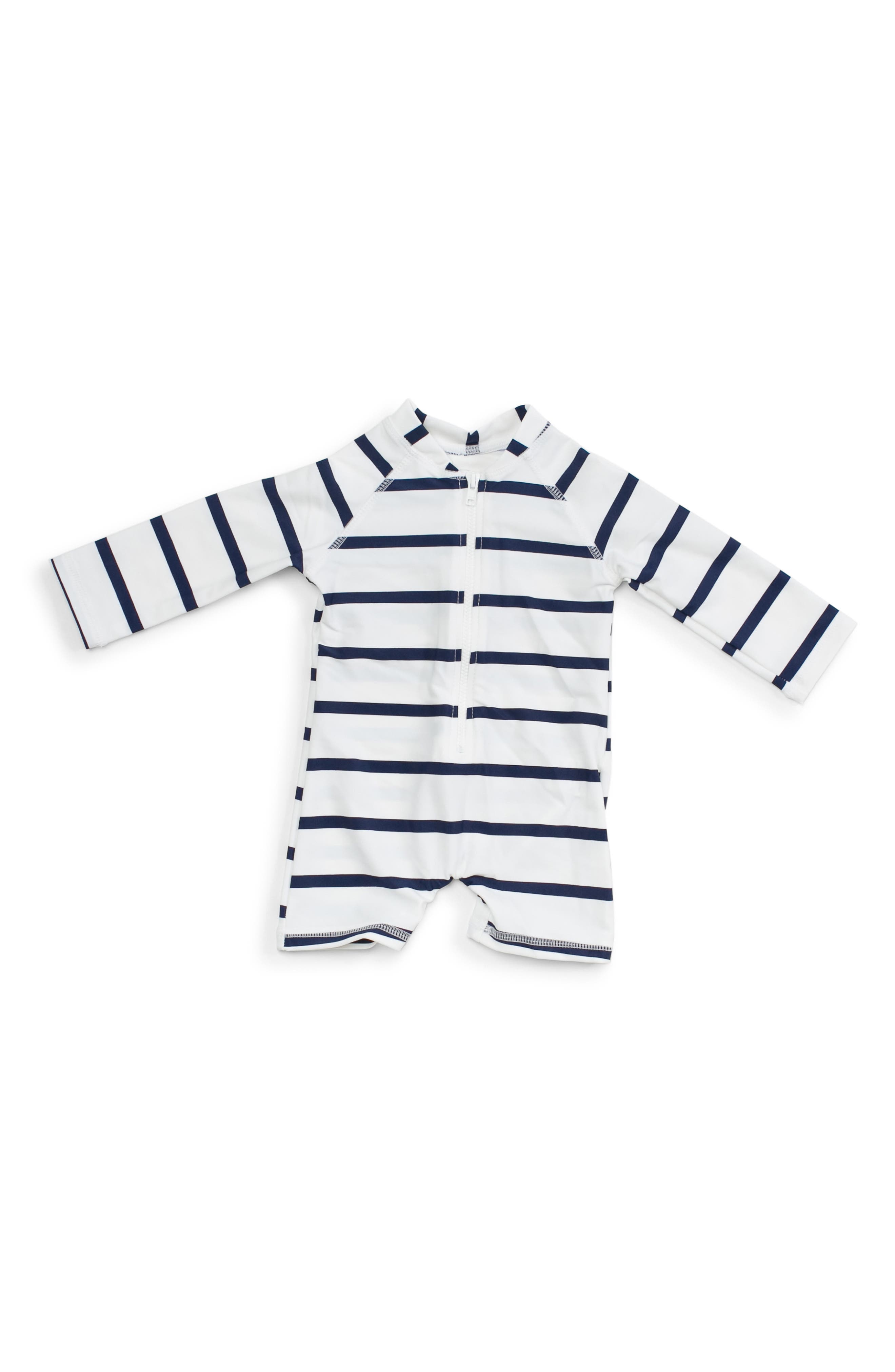 Infant Mott 50 Stripe One-Piece Rashguard Swimsuit,2 - Blue