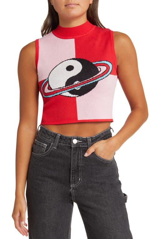 Out of this World Mock Neck Graphic Sweater Vest in Red/Pink