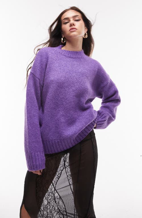 Topshop Fluffy Crewneck Sweater Purple at Nordstrom,