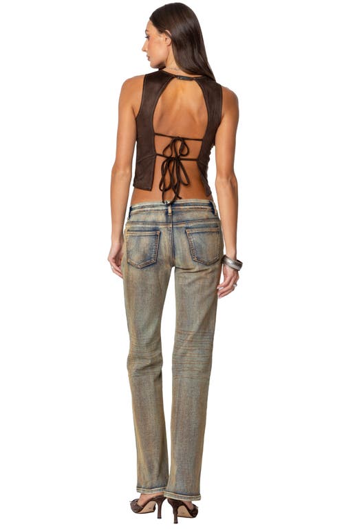 Shop Edikted Tie Back Faux Suede Bustier Top In Brown