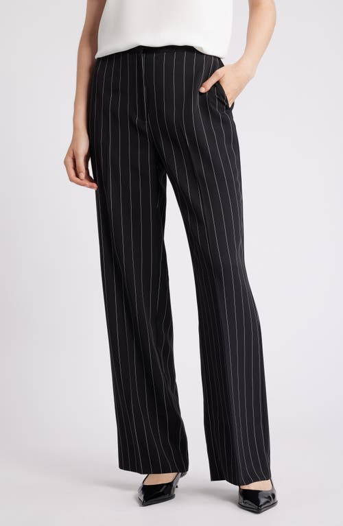 Shop Nordstrom Floral Print Straight Leg Twill Pants In Black Penelope Pinstripe