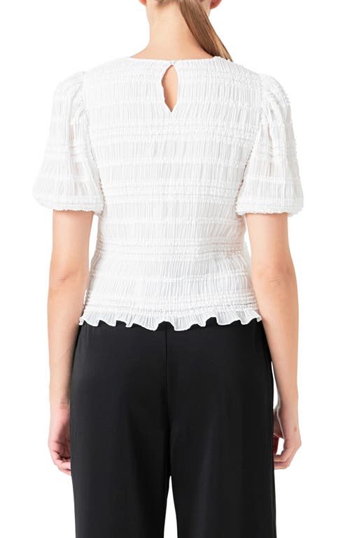 Endless Rose Smocked Puff Sleeve Top In White