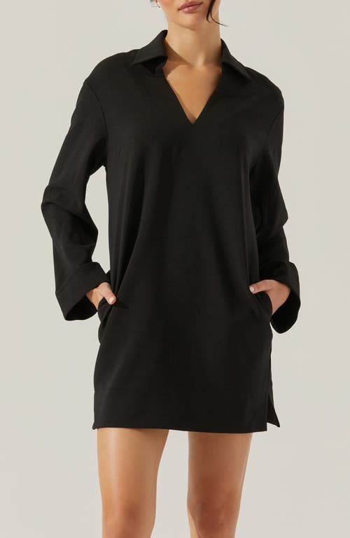 Astr The Label Collar Long Sleeve Shift Dress In Black