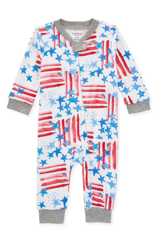 Burt's Bees Baby Babies' Organic Cotton Stars And Stripes Printed Coverall In Cloud