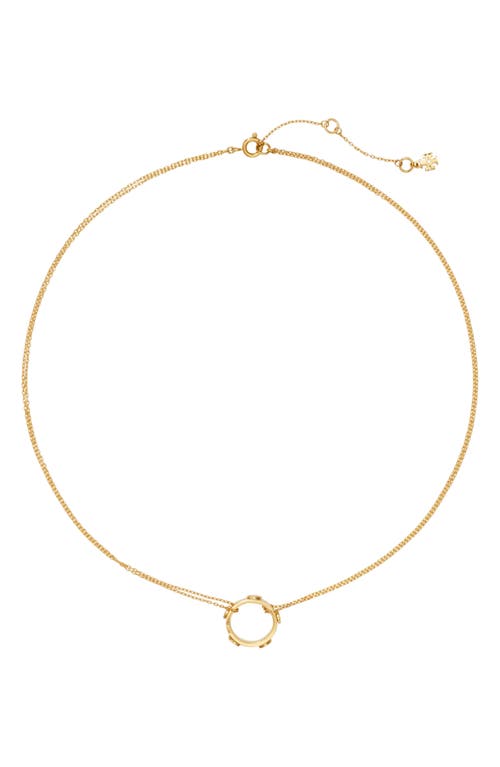 Tory Burch Miller Stud Circle Pendant Necklace In Tory Gold