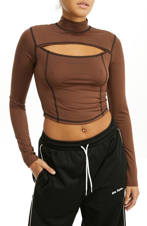 BDG Urban Outfitters Cutout Mock Neck Long Sleeve Top in Chocolate at Nordstrom, Size Small