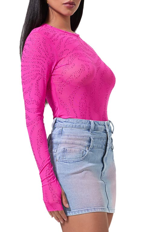 Shop Afrm Kaylee Rhinestone Mesh Top In Glow Pink