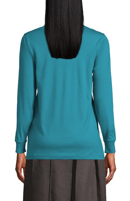 Lands' End School Uniform  Long Sleeve Interlock Polo Shirt In Teal Breeze