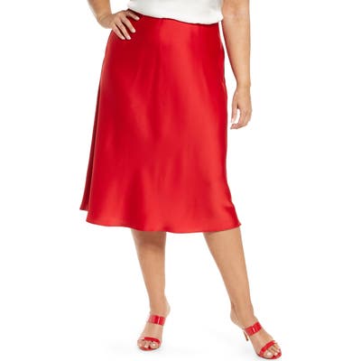 Plus Size Eloquii Bias Cut Satin Skirt, Red