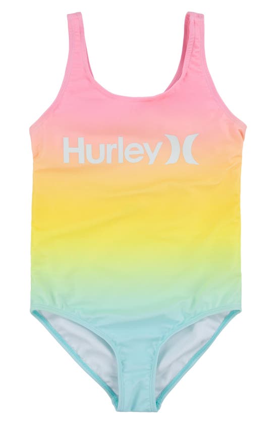 Hurley Kids' Cutout One-piece Swimsuit In Blue Cloud