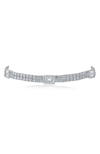 Cz By Kenneth Jay Lane Two Row Cz Tennis Bracelet In Clear/silver