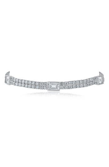 Shop Cz By Kenneth Jay Lane Two Row Cz Tennis Bracelet In Clear/silver