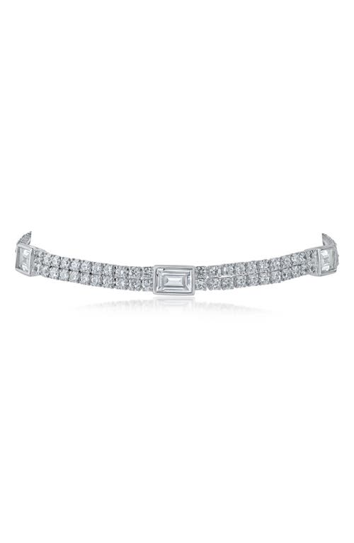Cz By Kenneth Jay Lane Two Row Cz Tennis Bracelet In Clear/silver