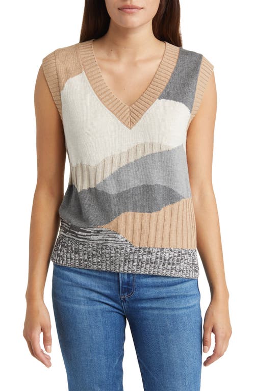 NIC+ZOE Vital Abstract Camo Jacquard Sweater Vest in Neutral Multi