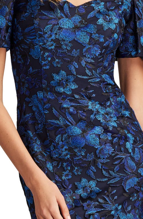 Shop Tadashi Shoji Embroidered Floral Off The Shoulder Midi Dress In Midnight