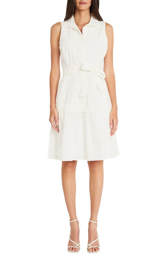 Shop Maggy London Belted Sleeveless Shirtdress In Ivory