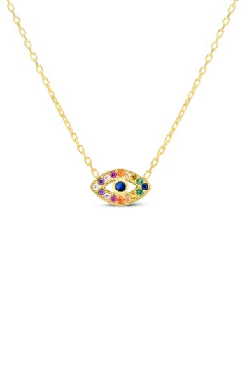 Glaze Jewelry Rainbow Cubic Zirconia Evil Eye Pendant Necklace In Gold
