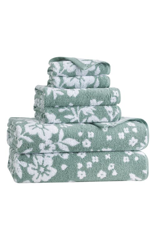 Lucky Brand Folk Floral 6-piece Assorted Towels In Iceberg Green