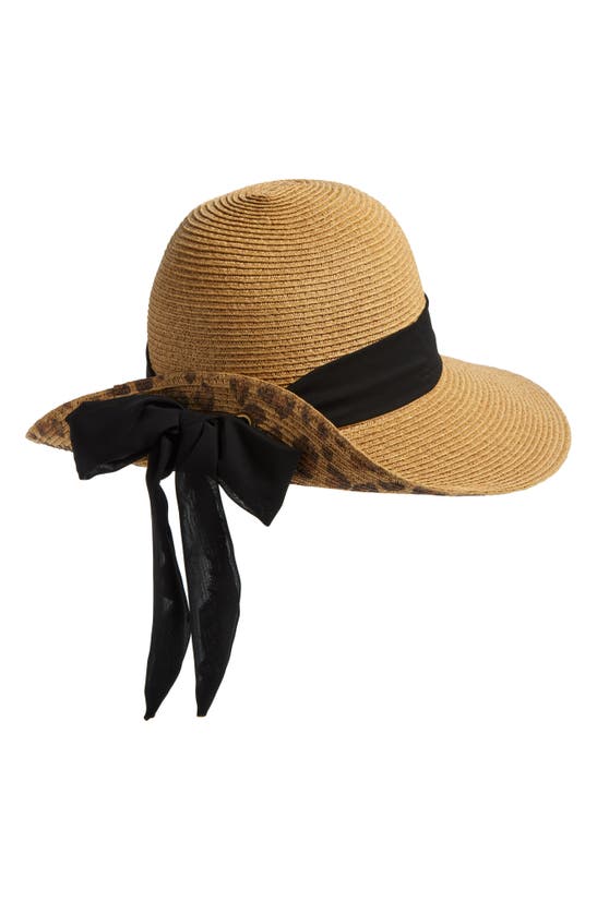 Shop Nine West Flip Up Floppy Straw Hat In Leopard