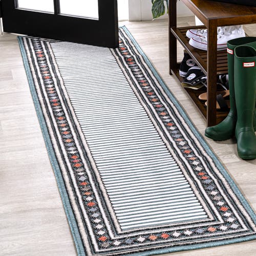 Shop Jonathan Y Sebastian High-low Modern Diamond Border Indoor/outdoor Area Rug In Blue/ivory