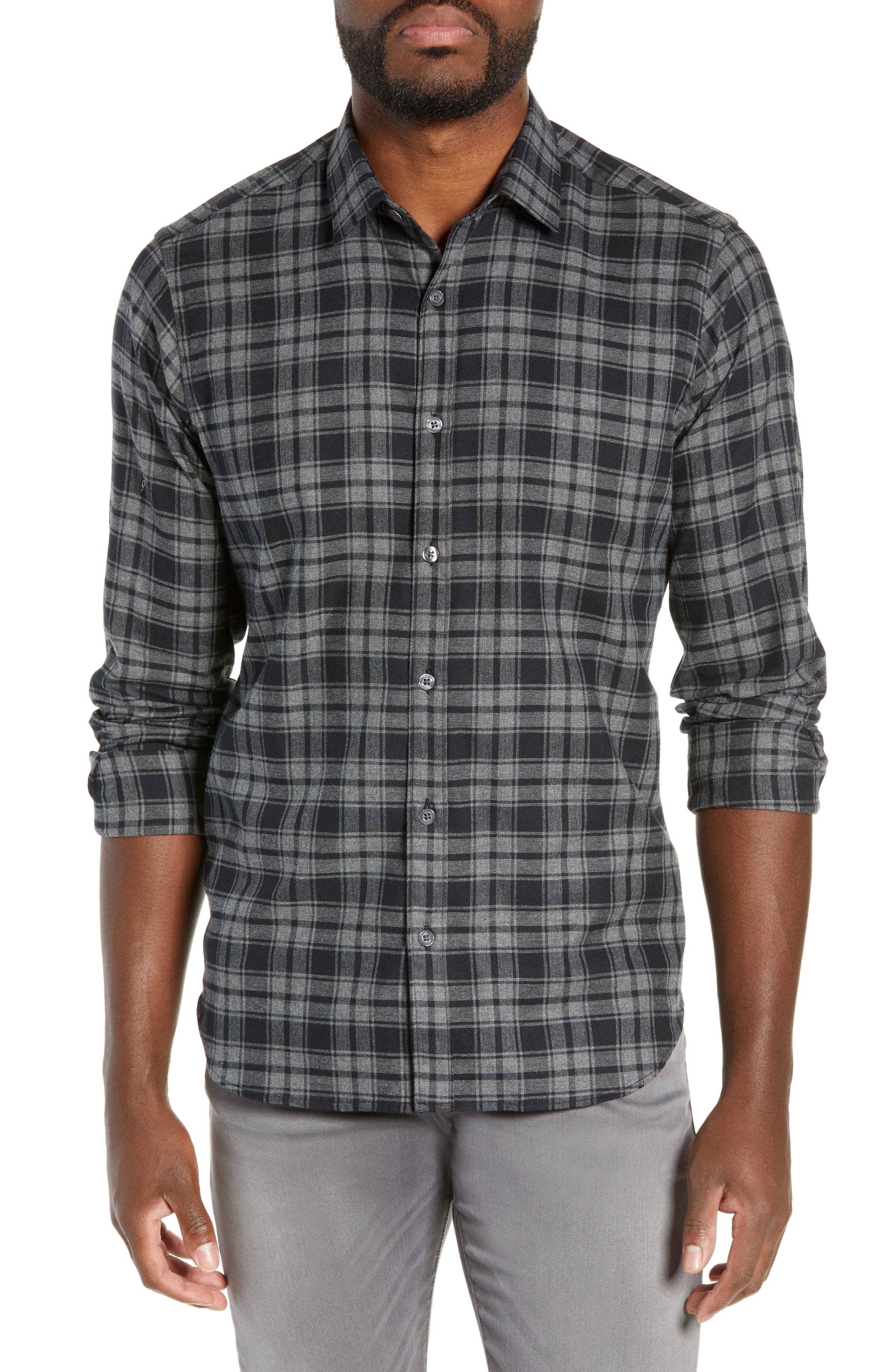 Jeff Jackson Slim Fit Plaid Sport Shirt, Black