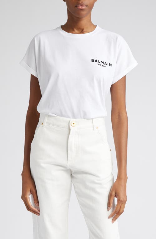 Shop Balmain Flocked Logo Cotton Graphic T-shirt In Gab White/black