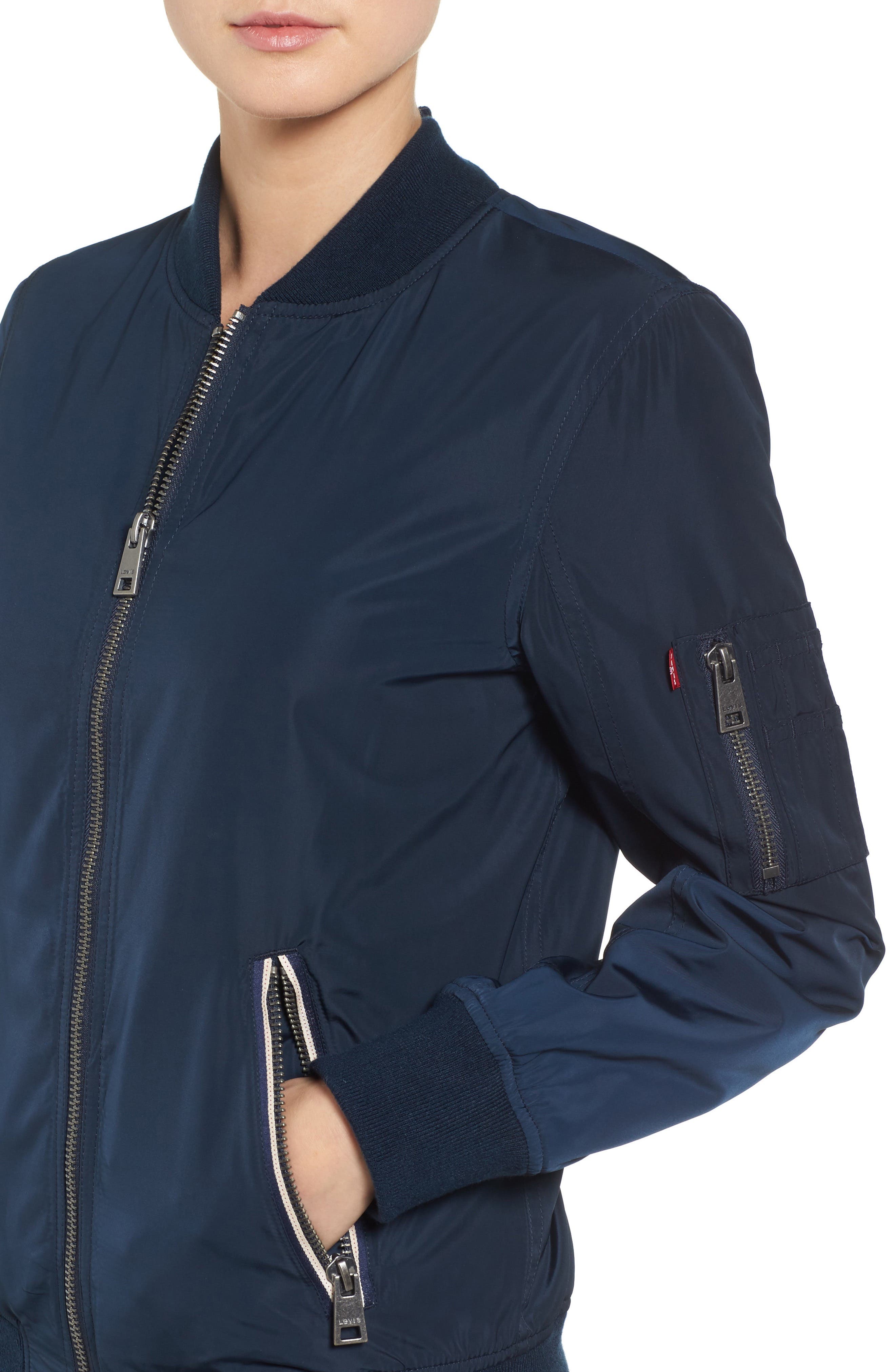 Levi's Women's Lightweight Zip-detail Bomber Jacket In Navy