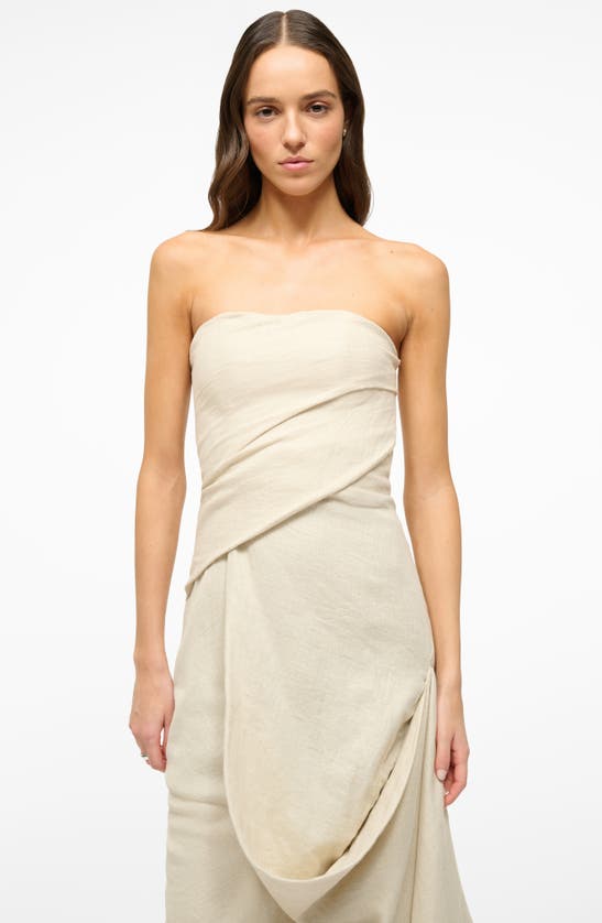 Shop Staud Strapless Linen Dress In Natural