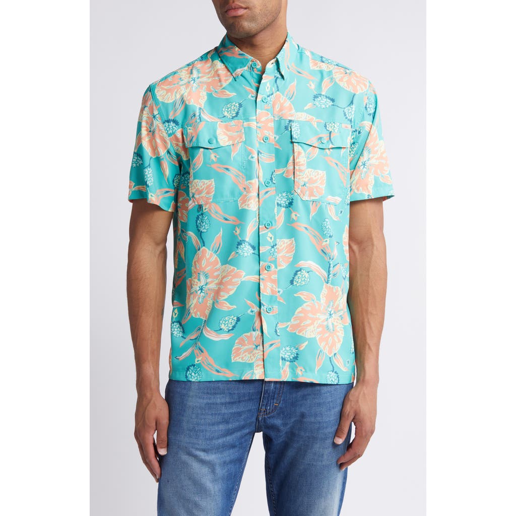Faherty Shorelite Air Short Sleeve Performance Button-up Shirt In Blue