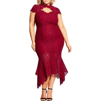 Plus Size City Chic Lace Cotton Blend Mermaid Dress, Pink