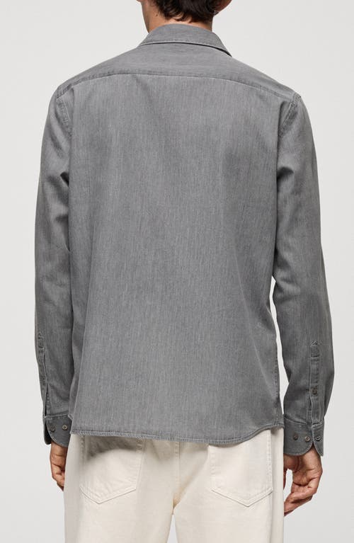 Shop Mango Regular Fit Chambray Button-up Shirt In Denim Grey