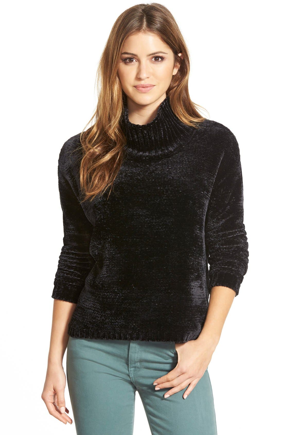 black chenille turtleneck sweater