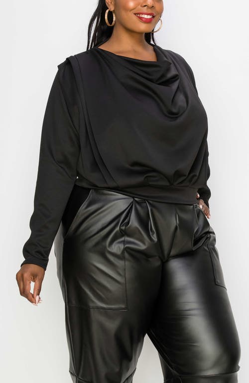 Shop L I V D Cowl Neck Long Sleeve Top In Black