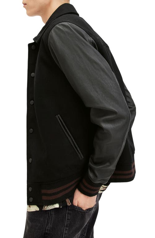 Shop Allsaints Mason Wool Blend & Leather Varsity Jacket In Black/black