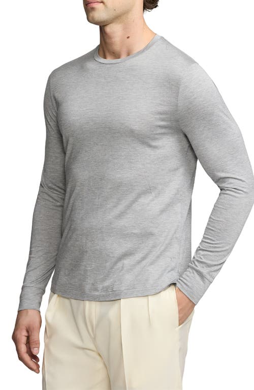 Shop Ralph Lauren Purple Label Long Sleeve Silk & Cotton T-shirt In Classic Light Grey Melange