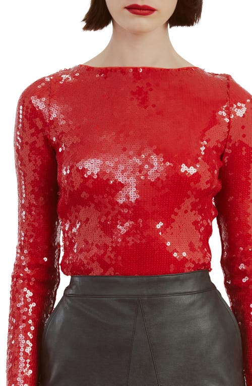 Shop Bardot Brenna Sequin Open Back Bodysuit In Deep Red