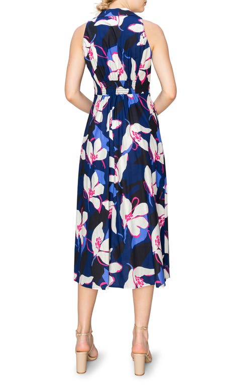 Shop Melloday Floral Sleeveless Midi Shirtdress In Navy Print