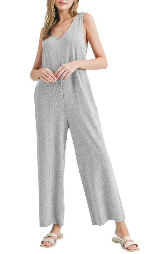 Shop Lush Double V Cotton Jumpsuit In Heather Grey