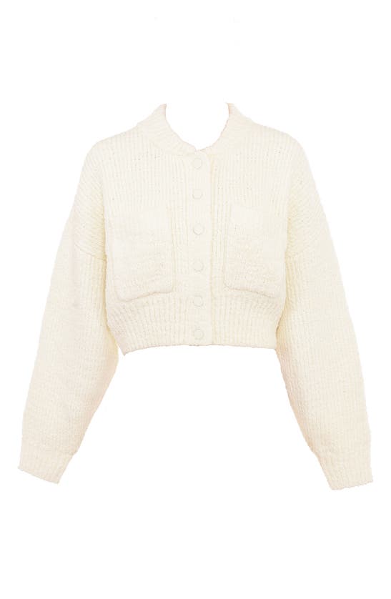 Shop House Of Cb Salilah Chenille Bomber Cardigan In Cream