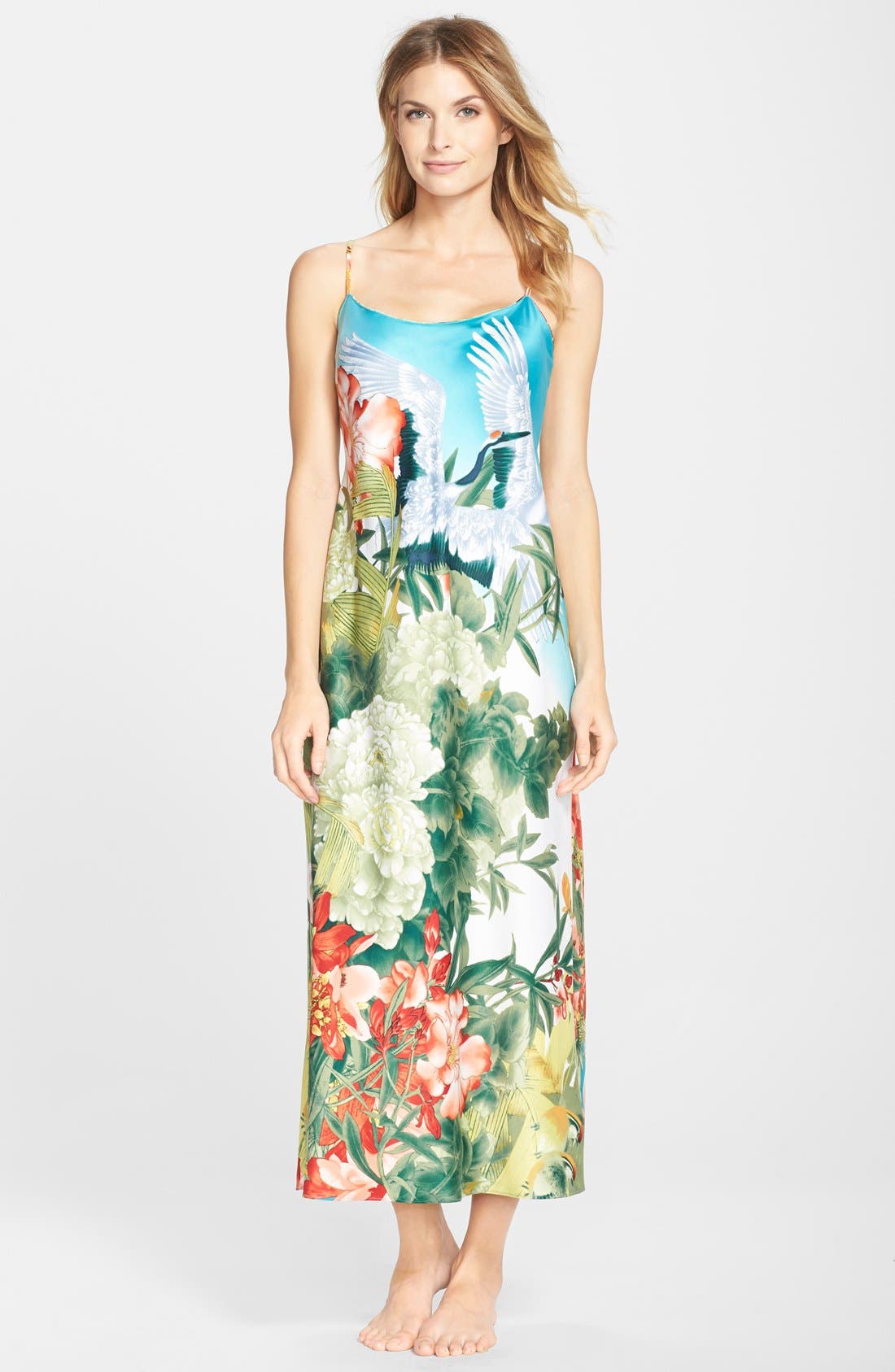 Natori 'Birds of Paradise' Long Satin Nightgown Nordstrom