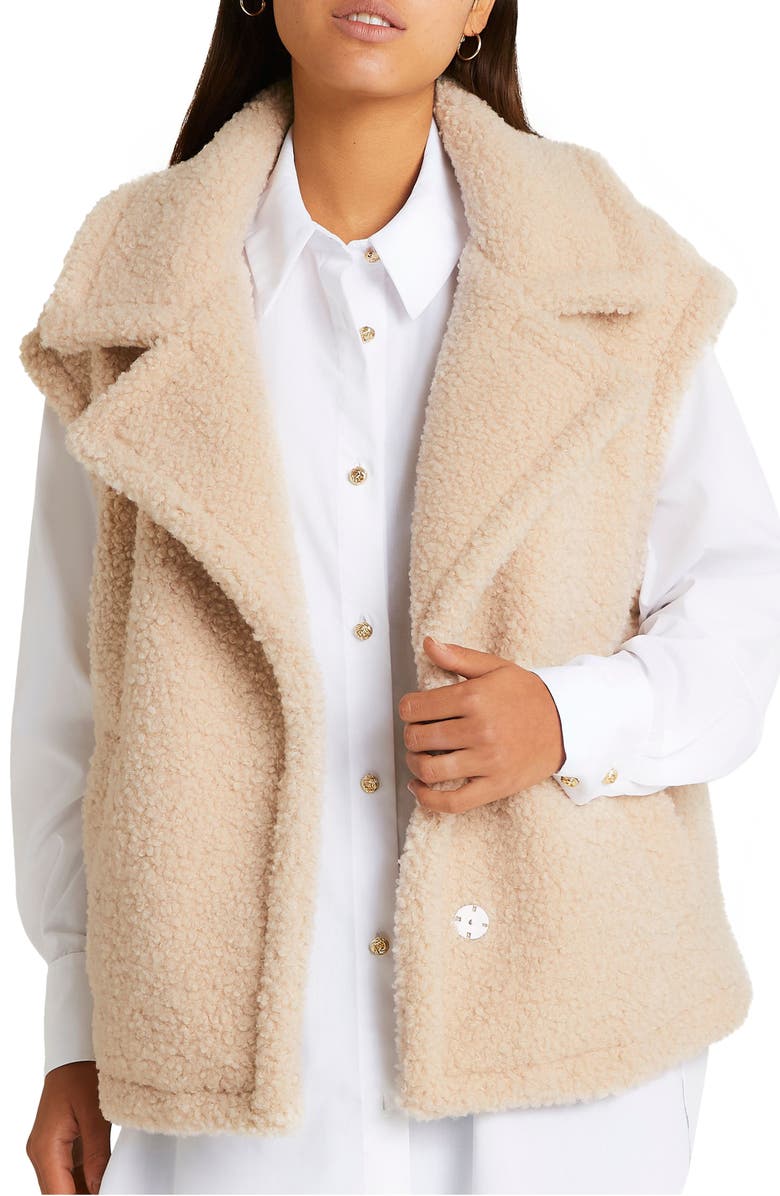 RIVER ISLAND Boxy Faux Fur Gilet Vest, Main, color, CREAM