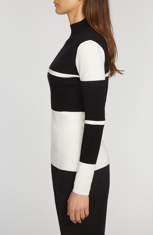 Elie Tahari The Kamila Mock Neck Sweater In Noir Black/sky White