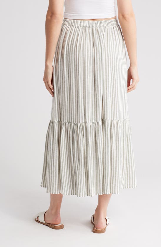 CASLON CASLON® STRIPE TIERED LINEN BLEND MIDI SKIRT